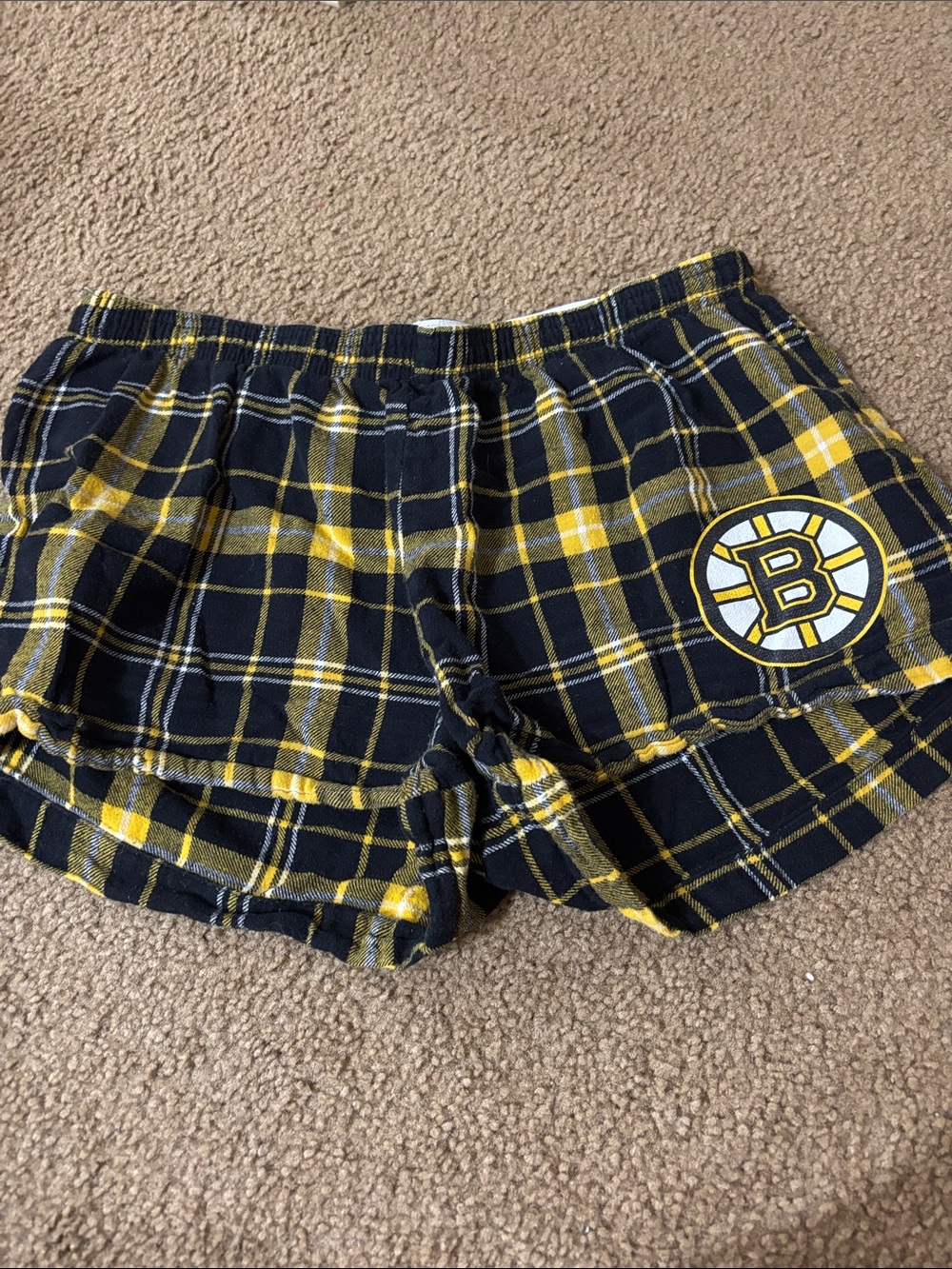 Women's Plaid Boston Bruins Pajama Shorts- Black & Yellow - Picture 1 of 4